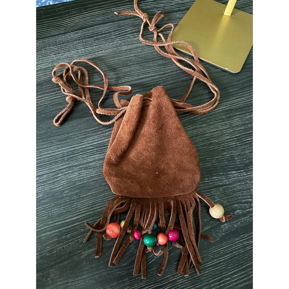 Vintage Suede Adjustable BOHO Medicine Pouch Fringe Necklace Pouch